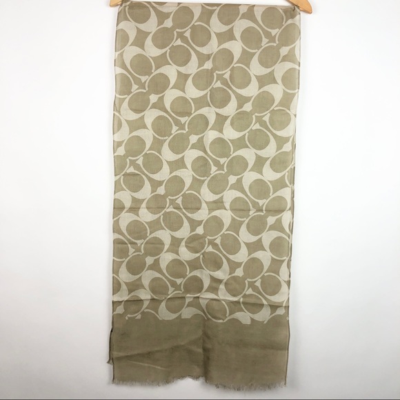 Coach Silk & Wool Signature Pattern C Tan & Cream Fringe Trim - Picture 7 of 13